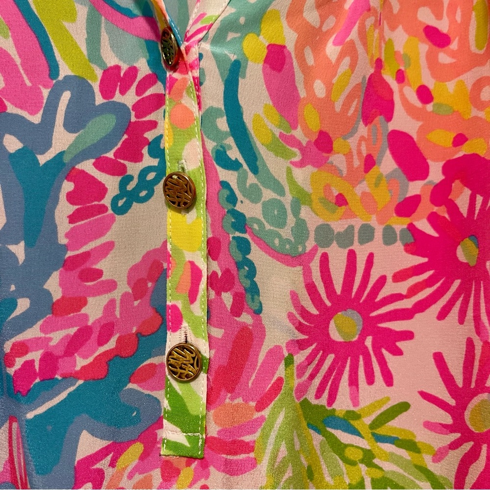 Lilly Pulitzer Mulitcolor Elsa Coral and ocean print blouse size S - Picture 3 of 6
